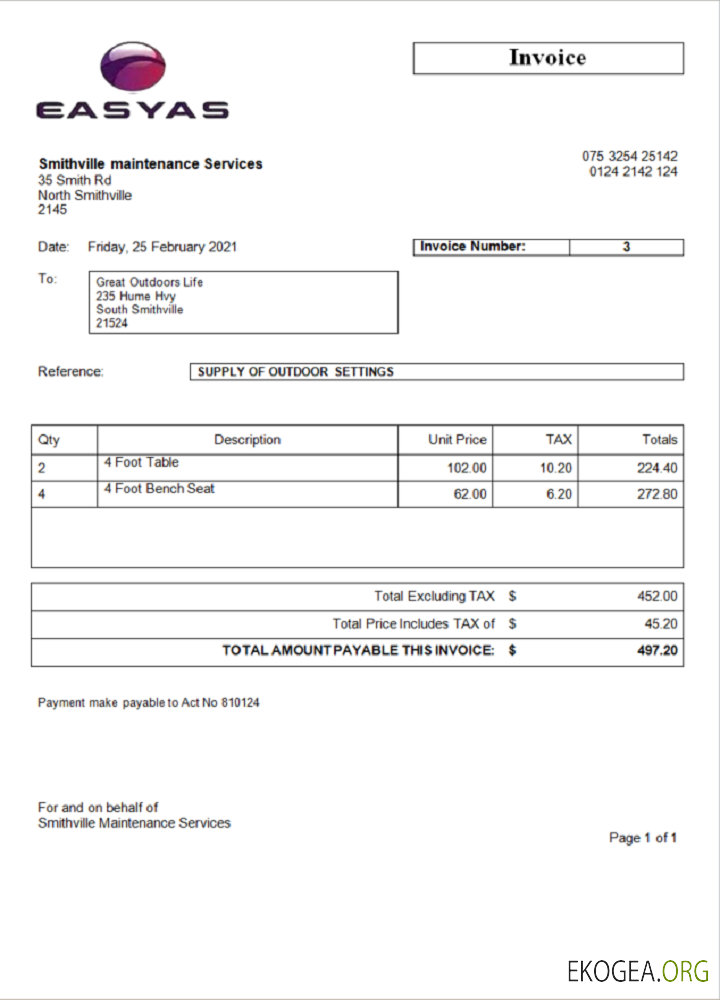 Facture USA Easyas Driver Training